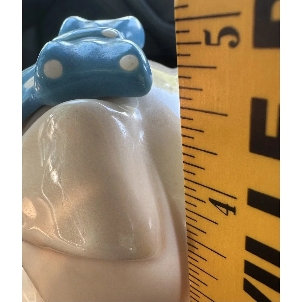 Vintage Lefton Piggy Bank Blue Polka Bow Anthropomorphic Ceramic w/Labels &plug